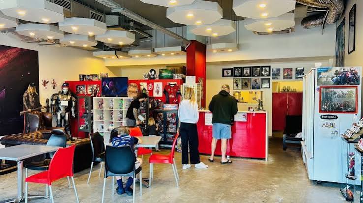 Inside the shop counter